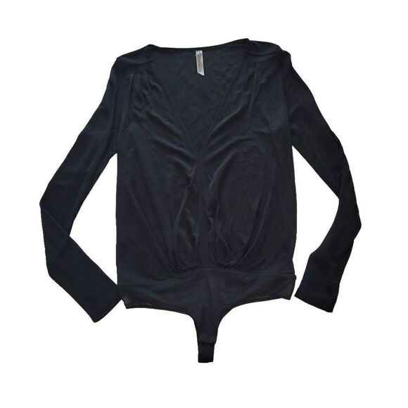 Free people womens Sz S black long sleeve bodysuit blouse - Picture 1 of 6